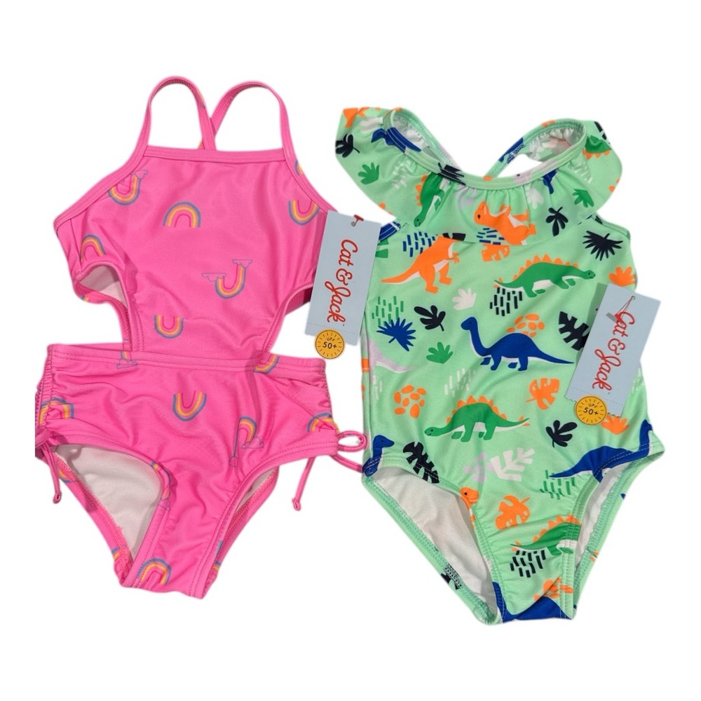 Cat & Jack Pink and Green One Piece Swimsuit Set